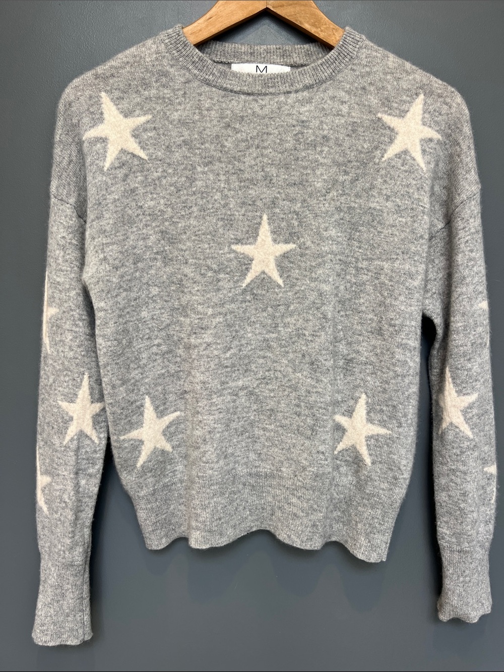 Magaschoni Gray cashmere Crewneck Sweater with Cream Stars
